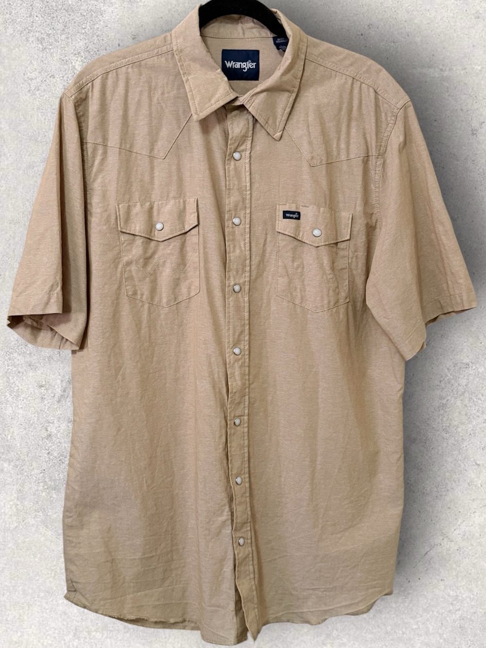 Wrangler Cowboy Cut Khaki Western Pearl Snap Workshirt Large Tall Short Sleeve - Picture 3 of 7
